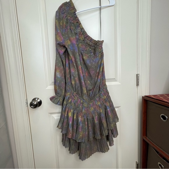 Anthropologie Current Air Metallic One Sleeve Dress Sz L - Picture 3 of 16